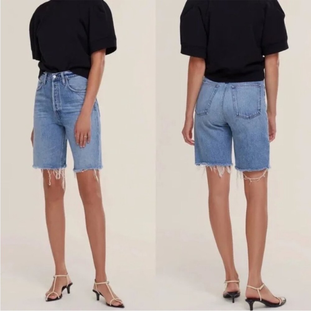 AGOLDE 90s Pinch Waist Shorts Womens‎ 33 Blue Marquee Distressed Denim High Rise